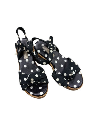 Dolce & Gabbana Black and White Strappy Sandals with Polka Dots and Cork Wedge , 28 EU