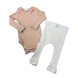 1 + In The Family Brown onesie w/stripped pant set, 9 months