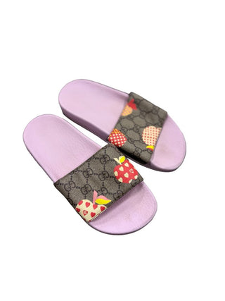 Gucci Pink and Logo Print Slides, 34 EU