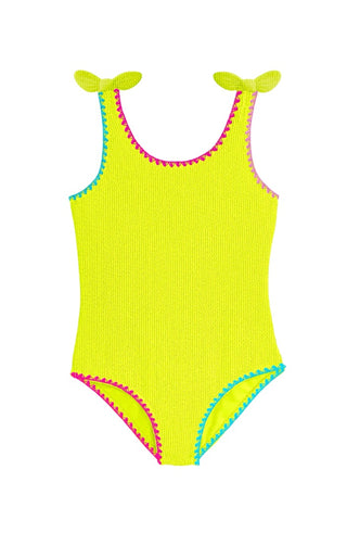 Limeapple Crinkle bow tie one piece, 8-10 years