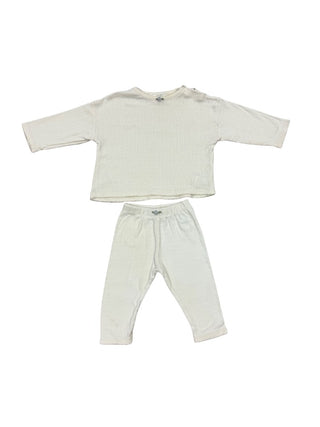 Zara Cream pointelle set with blue rose, 6-9 months
