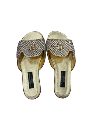 Dolce & Gabbana Gold Rhinestoned Slides with Logo, 30 EU
