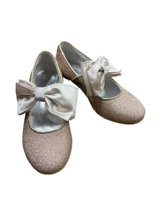 Monnalisa Rose Gold Glitter Shoes with Block Heel and Bow, 29 EU