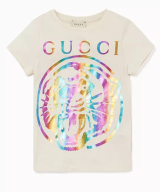 Gucci Cream Tee with Rainbow Tiger Graphics , 6 years