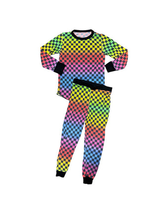 No Brand Checkerboard Rainbow Pajama Set, 4 years