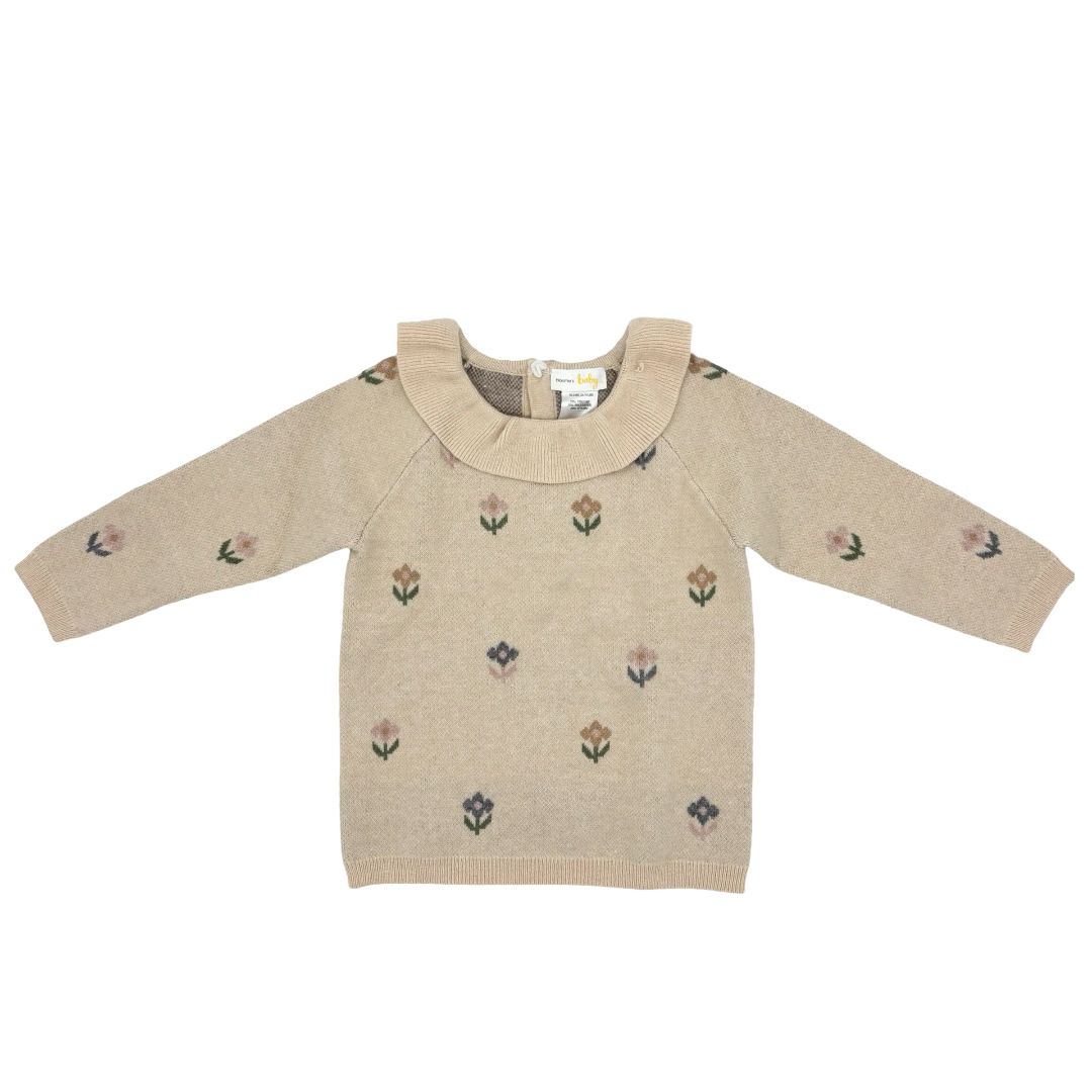 Bloomingdales tan w/flowers sweaters, 18-24 months
