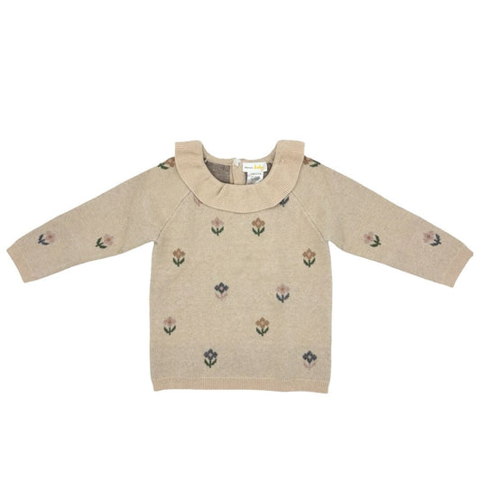 Bloomingdales tan w/flowers sweaters, 18-24 months