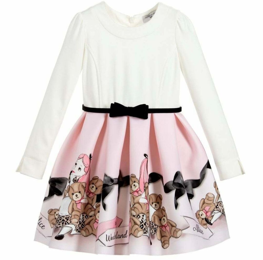 Monnalisa white/pink Alice in Wonderland dress, 2 years