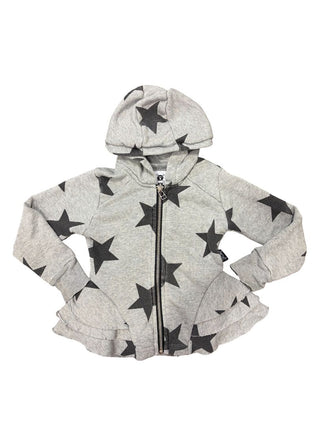 Nununu Grey Stars Zip Up Hoodie with Peplum Detail, 3-4 years