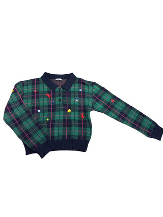 Dolce & Gabbana Green plaid sweater with pins, 11/12 years