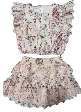 Gap x Love Shack Fancy Pink floral top/skirt, large