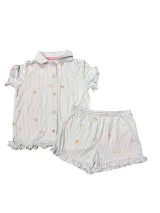 Laura Ashley  Blue and white Pinstripe Fruit Pajama Set, 4 years