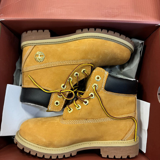 Timberland Premium 6 inch Shearling Boot and Wheat Nubuck, 4.5 big kid