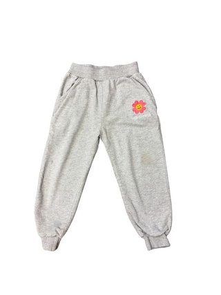 Red Flower Grey Sweatshorts with Flower Embroidery, 4-5 years