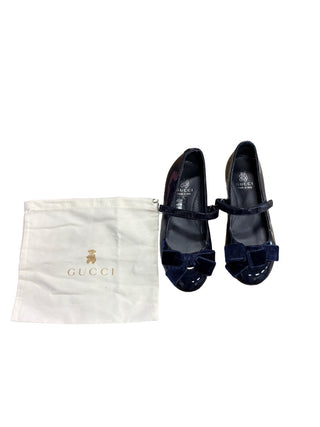 Gucci Navy leather velvet bow dress shoes, EU 34