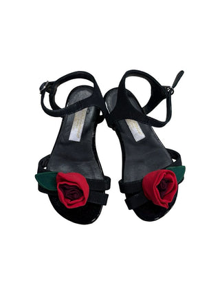 Dolce and Gabbana Black Strappy Sandals with Rosette Detail, 25 EU