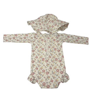 Quincy Mae Swimsuit and hat floral, 3-6 months