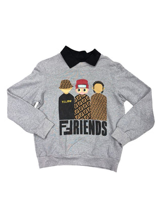 Fendi Grey Sweatshirt with Black Collar and Friends Graphic Print, 12 years