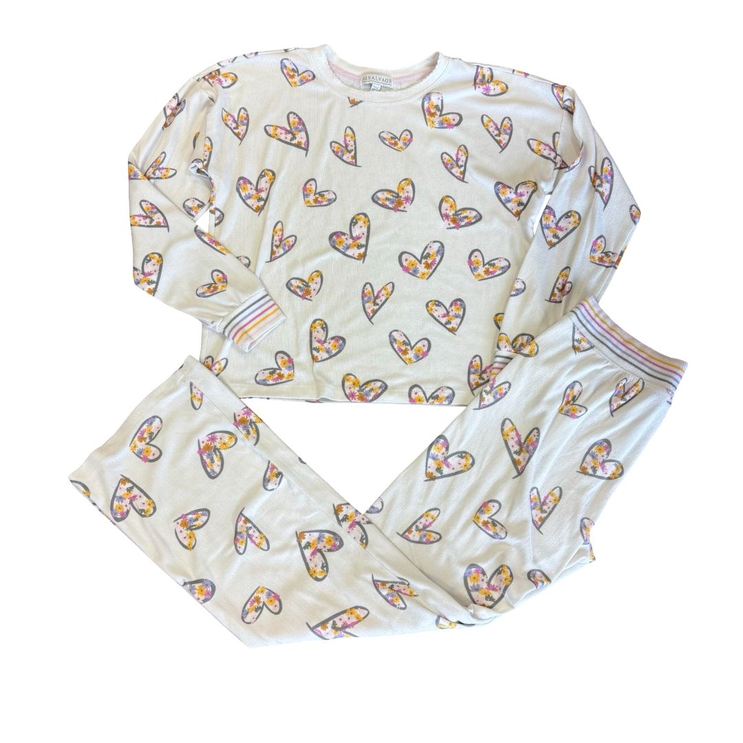 PJ Salvage white w/hearts pj set, womens small