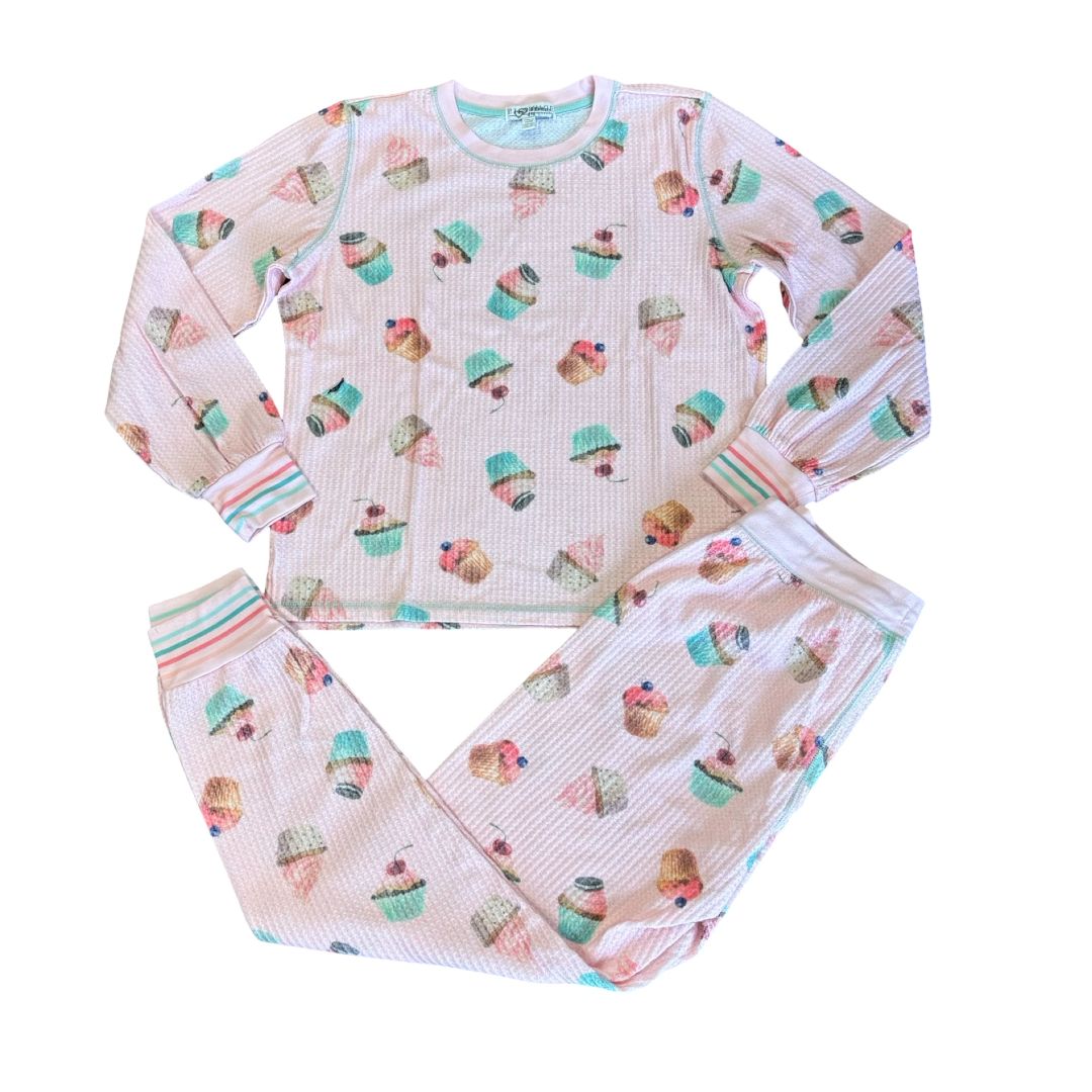 PJ Salvage pink w/cupcakes pj set, womens xsmall