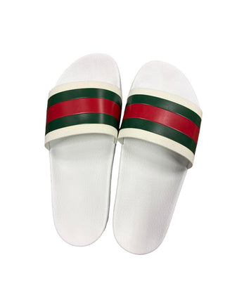 Gucci White Slides with Signature Stripe, 9 mens