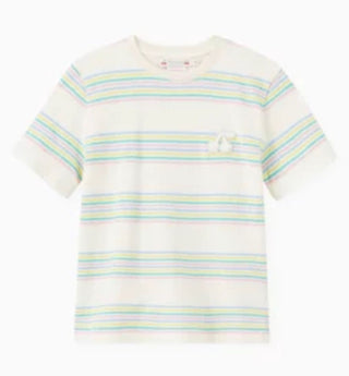 Bonpoint Multi Pastel Stripe Tee with Cherry Patch, 12 years
