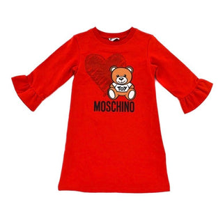 Moschino Red Puff Sleeve Dress with Heart and Bear Graphics, 8 years