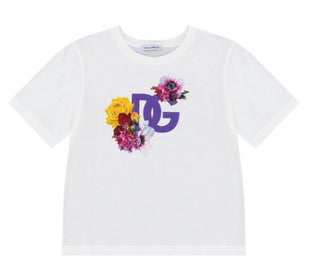 Dolce and Gabbana White Tee with Floral Logo, 11-12 years