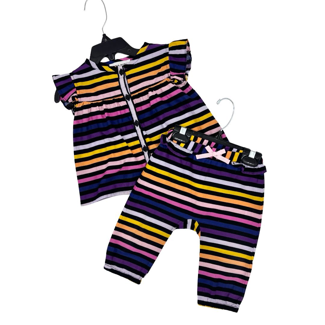 Sonia Rykiel rainbow stripped top/pant set, 6 months
