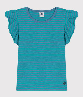 Petit Bateau Ruffled-Sleeved Striped Cotton T-Shirt New with tags, 10 years