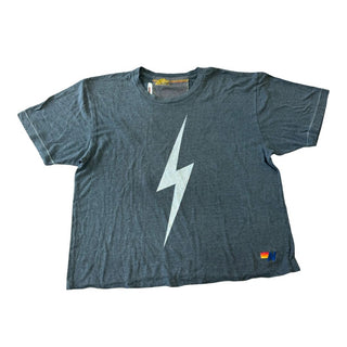 Aviator Nation Black T-Shirt with Grey Lightning Bolt, large
