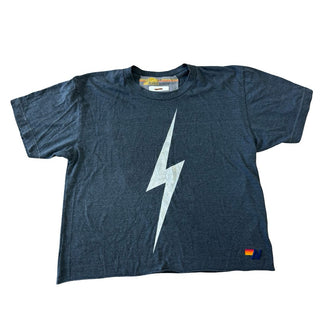 Aviator Nation Black T-Shirt with Grey Lightning Bolt, medium