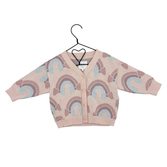 Hux pink rainbow cardigan, 12-18 months