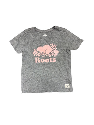 Roots Grey Tee with Pink Logo, 5 years