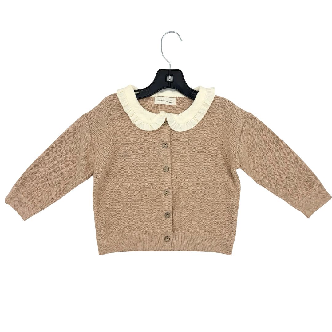 Quincy Mae tan w/peter pan collar cardigan, 2-3 years