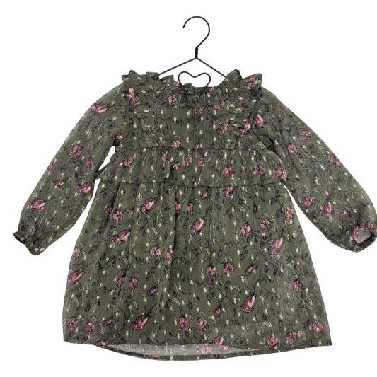 Creamie olive green w/florals dress, 2 years