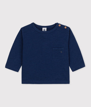 Petit Bateau Baby Navy Long-sleeved Cotton T-shirt With logo on pocket new with tags, 12 months