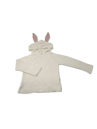 Oeuf Cream knit hoodie with bunny ears, 12-18 months