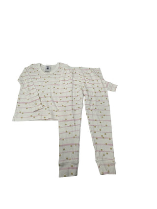 Petit Bateau White PJ set with pink stripes and gold dots, 24 months