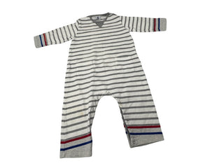 Petit Bateau Gray and white stripe romper with , 12 months