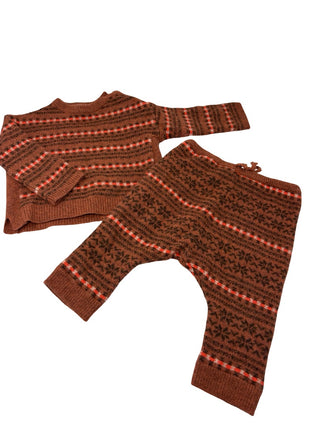 Caramel Baby & Child Brown and orange  knit set with pants/sweater, 2 months