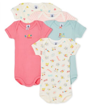 Petit Bateau Short-Sleeved Summer Onesies - 5-Piece Set Pink New with box, 3 months