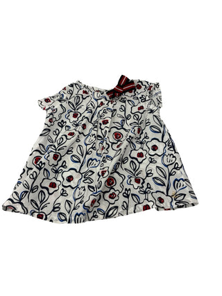 Petit Bateau White dress with blue and red details, 18 months