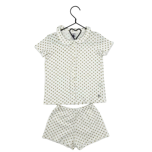 Petit Bateau white/gold polka dot pajama set, 4 years