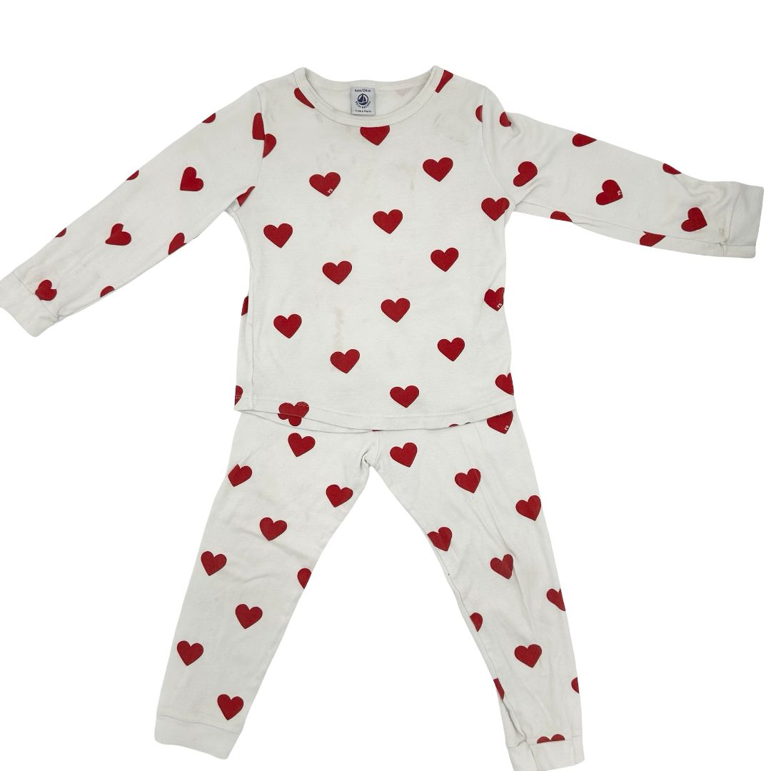 Petit Bateau res heart pajama set, 4 years