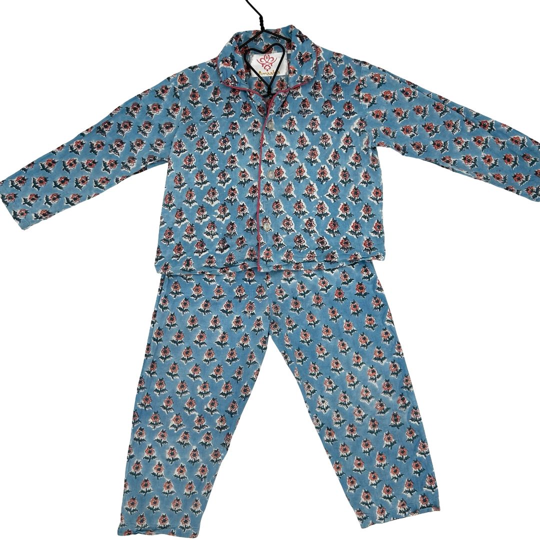 Petit Bateau blue floral pajama set, 4 years