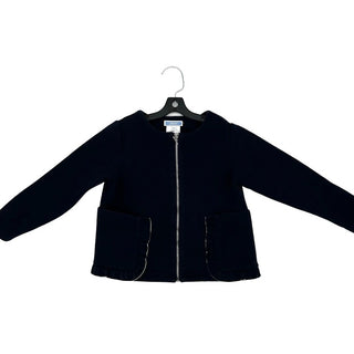 Jacadi navy zip up w/scalloped pockets, 4 years