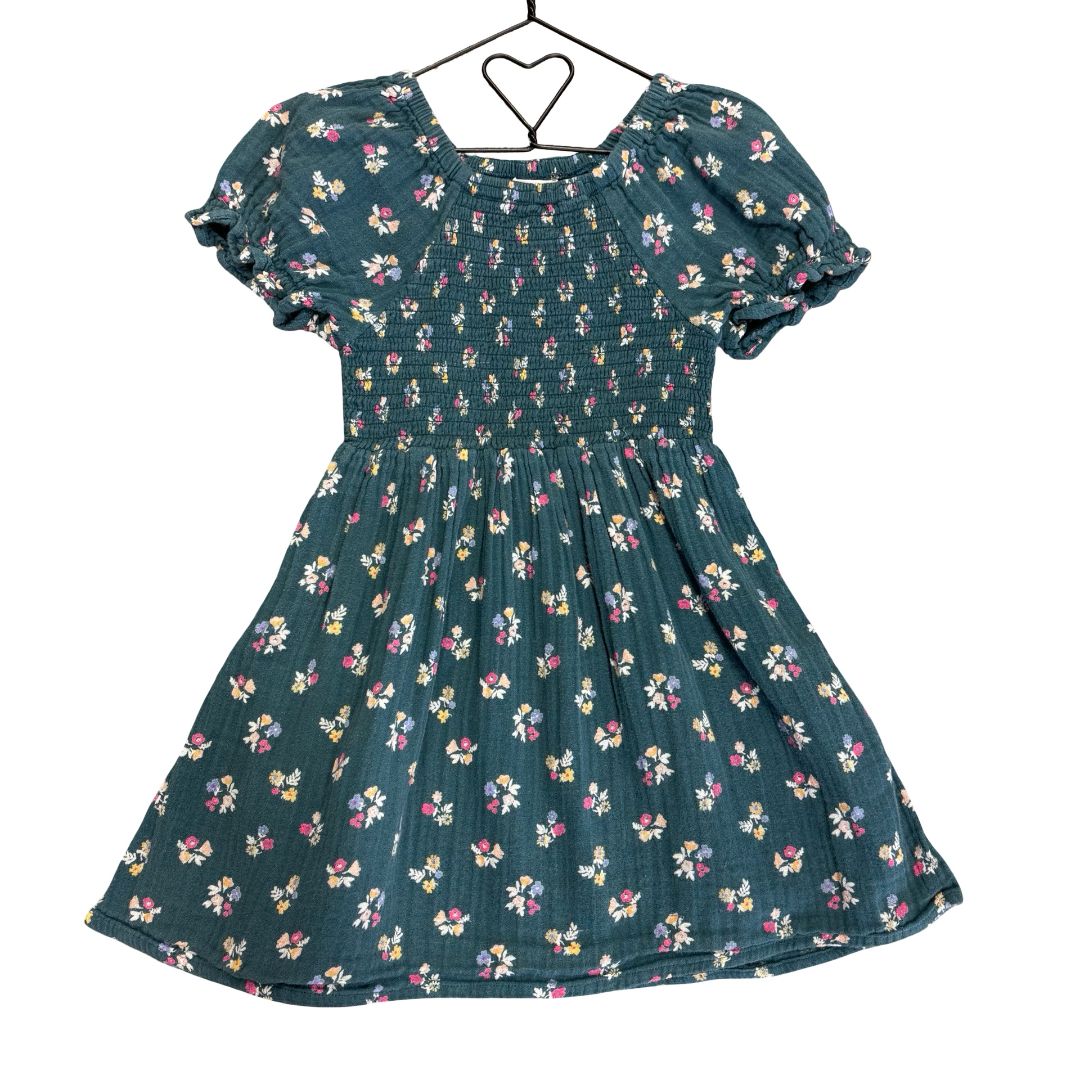 Monoprix teal floral dress, 4 years