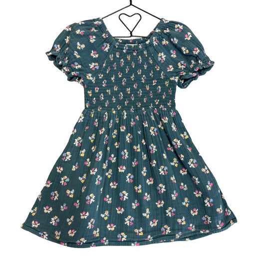Monoprix teal floral dress, 4 years