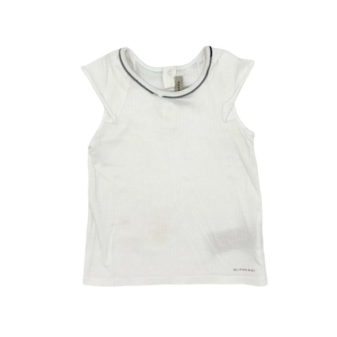 Burberry white tshirt w/check pipping, 3 years